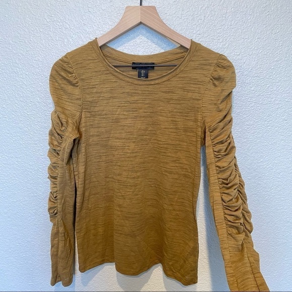 House of Harlow 1960 Shirt Ruched Long Sleeve Tee Bronze Olive S - Picture 1 of 10